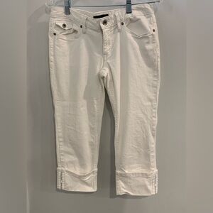 Banana Republic White Ankle Cropped Jeans with Distressed Knees